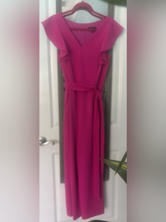 Tahari Pants - Tahari Sleeveless wide leg cropped jumpsuit in Fuchsia Pink with Self-Tie Belt